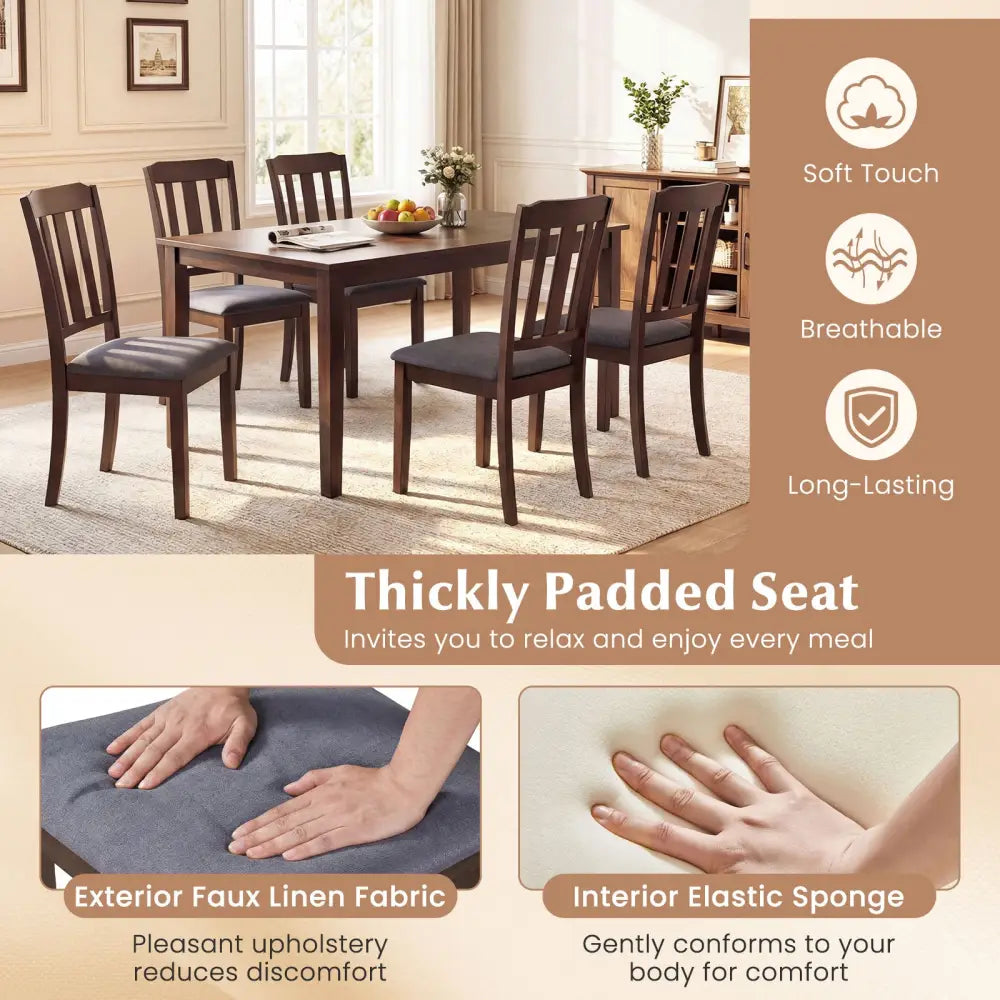 Set of 2 Rubber Wood Dining Room Chairs with Comfortable Backrest-Brown - Brown - Dining Chairs