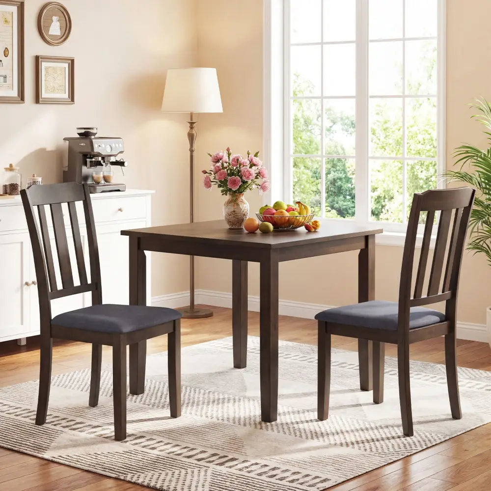 Set of 2 Rubber Wood Dining Room Chairs with Comfortable Backrest-Brown - Brown - Dining Chairs