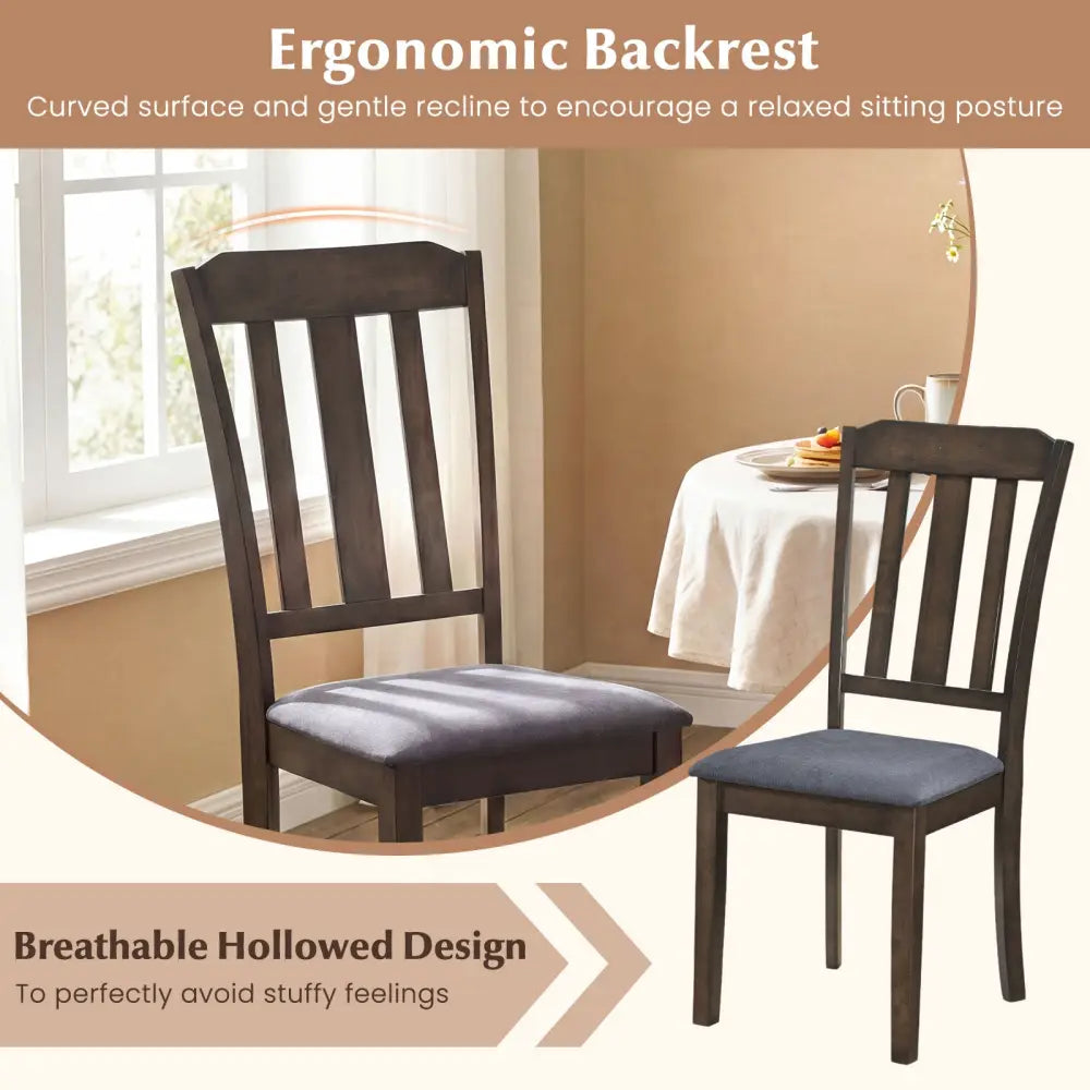 Set of 2 Rubber Wood Dining Room Chairs with Comfortable Backrest-Brown - Brown - Dining Chairs