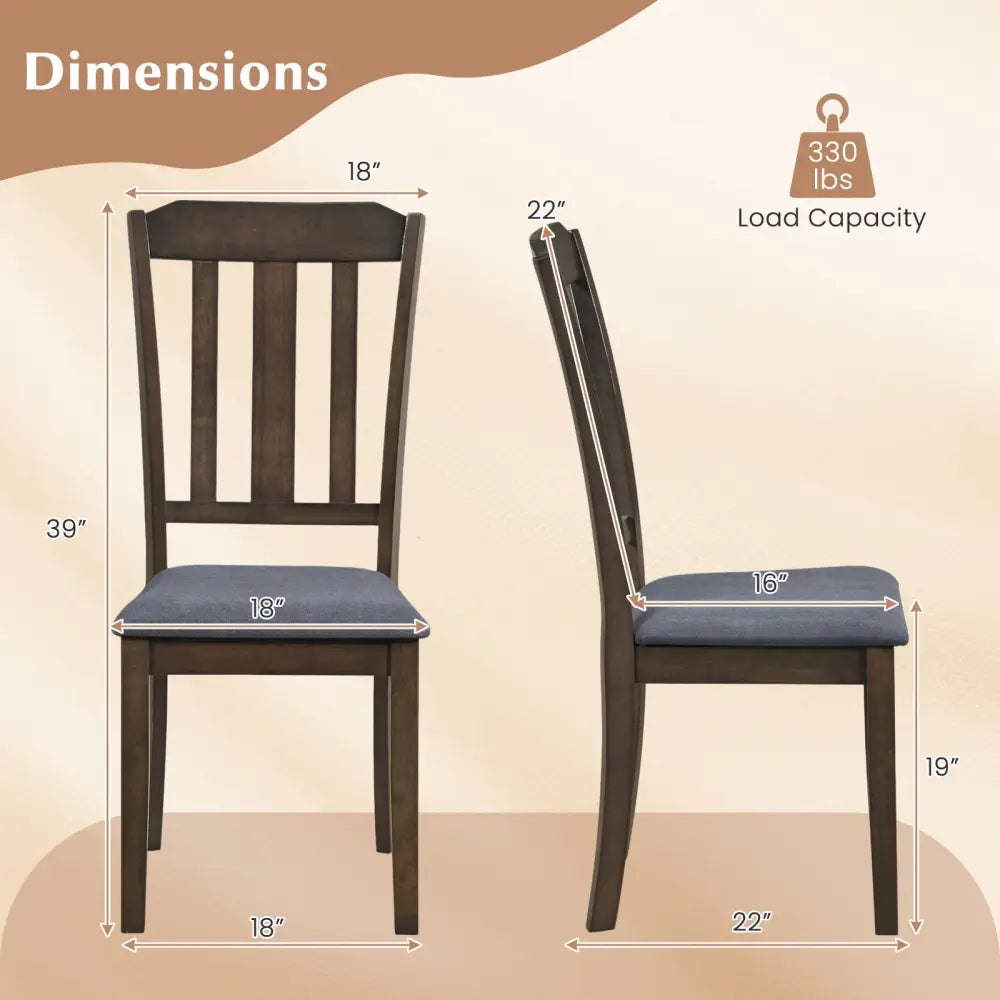 Set of 2 Rubber Wood Dining Room Chairs with Comfortable Backrest-Brown - Brown - Dining Chairs