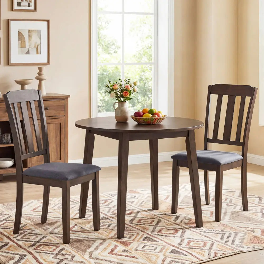 Set of 2 Rubber Wood Dining Room Chairs with Comfortable Backrest-Brown - Brown - Dining Chairs