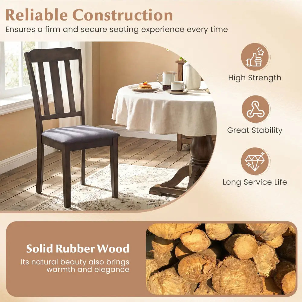 Set of 2 Rubber Wood Dining Room Chairs with Comfortable Backrest-Brown - Brown - Dining Chairs