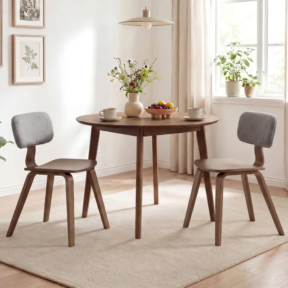 Set of 2 Rubber Wood Dining Room Chairs with Teddy Velvet Padded Backrest-Walnut - Walnut - Dining Chairs