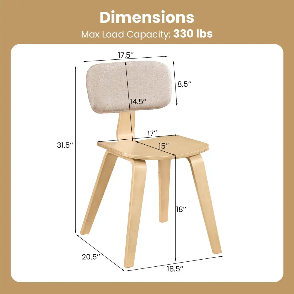 Set of 2 Rubber Wood Dining Room Chairs with Teddy Velvet Padded Backrest-Natural - Natural - Dining Chairs