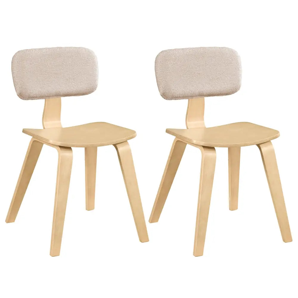 Set of 2 Rubber Wood Dining Room Chairs with Teddy Velvet Padded Backrest-Natural - Natural - Dining Chairs