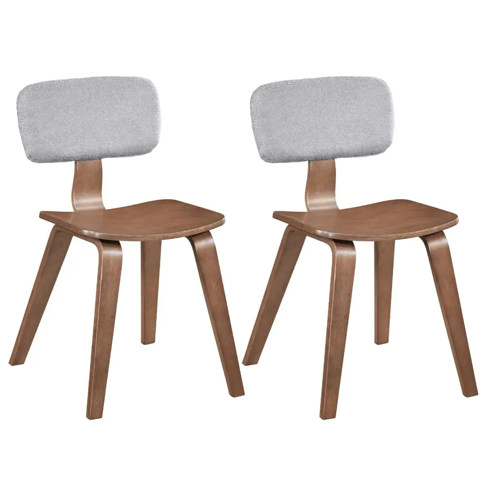 Set of 2 Rubber Wood Dining Room Chairs with Teddy Velvet Padded Backrest-Walnut - Walnut - Dining Chairs