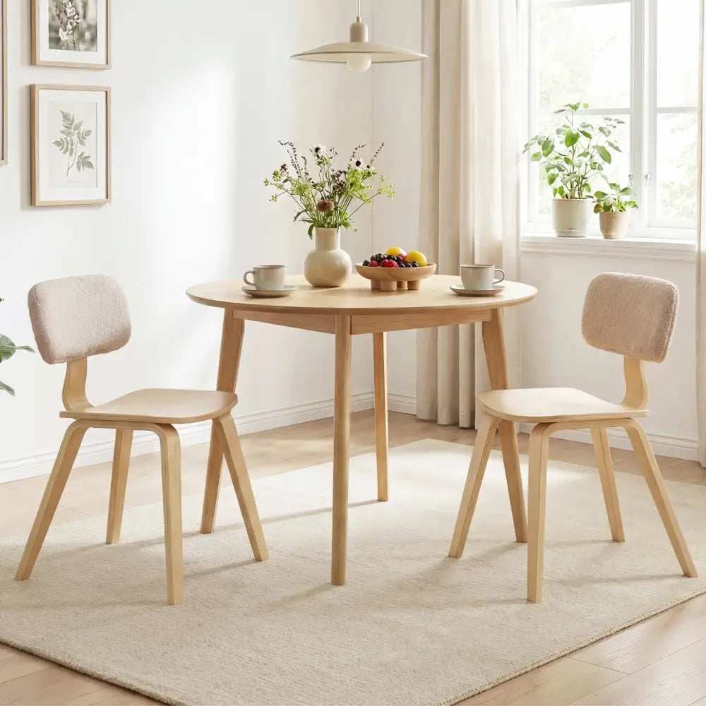 Set of 2 Rubber Wood Dining Room Chairs with Teddy Velvet Padded Backrest-Natural - Natural - Dining Chairs
