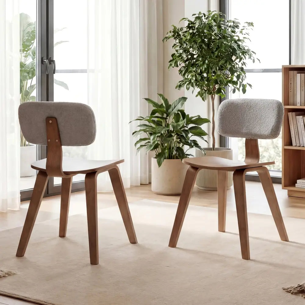 Set of 2 Rubber Wood Dining Room Chairs with Teddy Velvet Padded Backrest-Walnut - Walnut - Dining Chairs