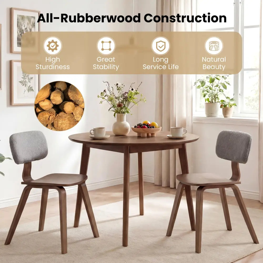 Set of 2 Rubber Wood Dining Room Chairs with Teddy Velvet Padded Backrest-Walnut - Walnut - Dining Chairs