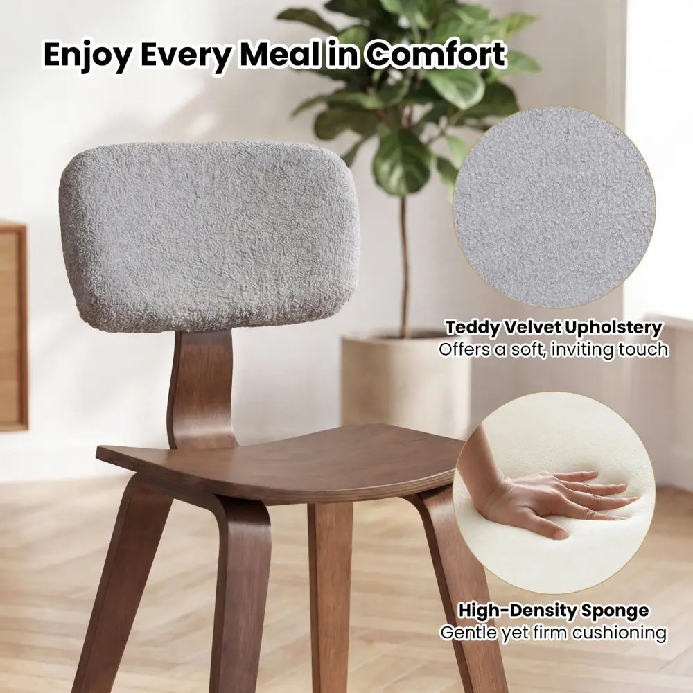 Set of 2 Rubber Wood Dining Room Chairs with Teddy Velvet Padded Backrest-Walnut - Walnut - Dining Chairs