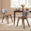 Set of 2 Rubber Wood Dining Room Chairs with Teddy Velvet Padded Backrest-Walnut - Walnut - Dining Chairs