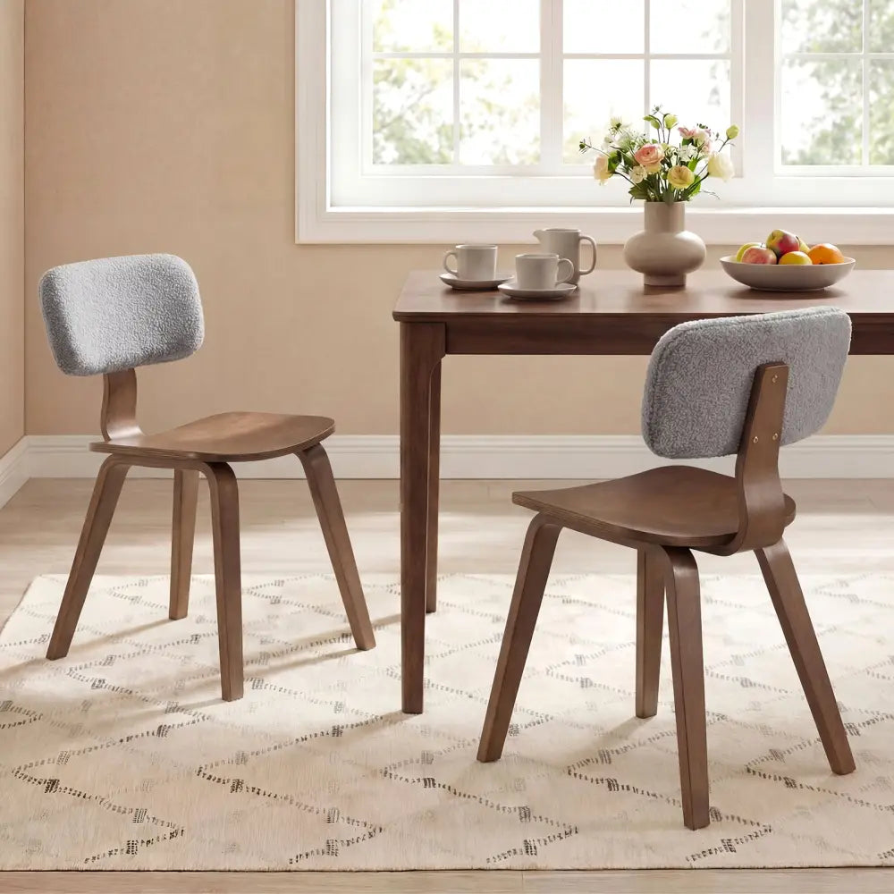 Set of 2 Rubber Wood Dining Room Chairs with Teddy Velvet Padded Backrest-Walnut - Walnut - Dining Chairs