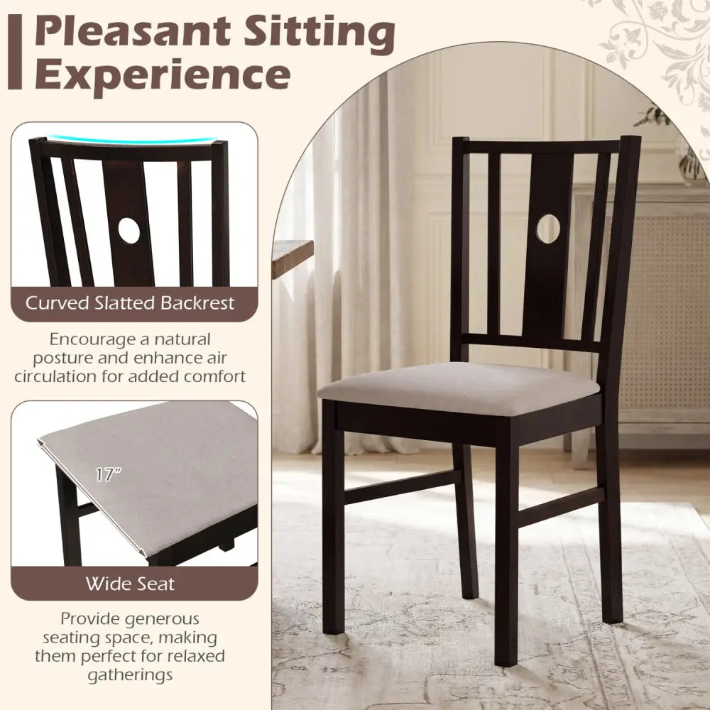 Set of 2 Rubber Wood Kitchen Chairs with Fabric Padded Seat -Coffee - Coffee - Dining Chairs