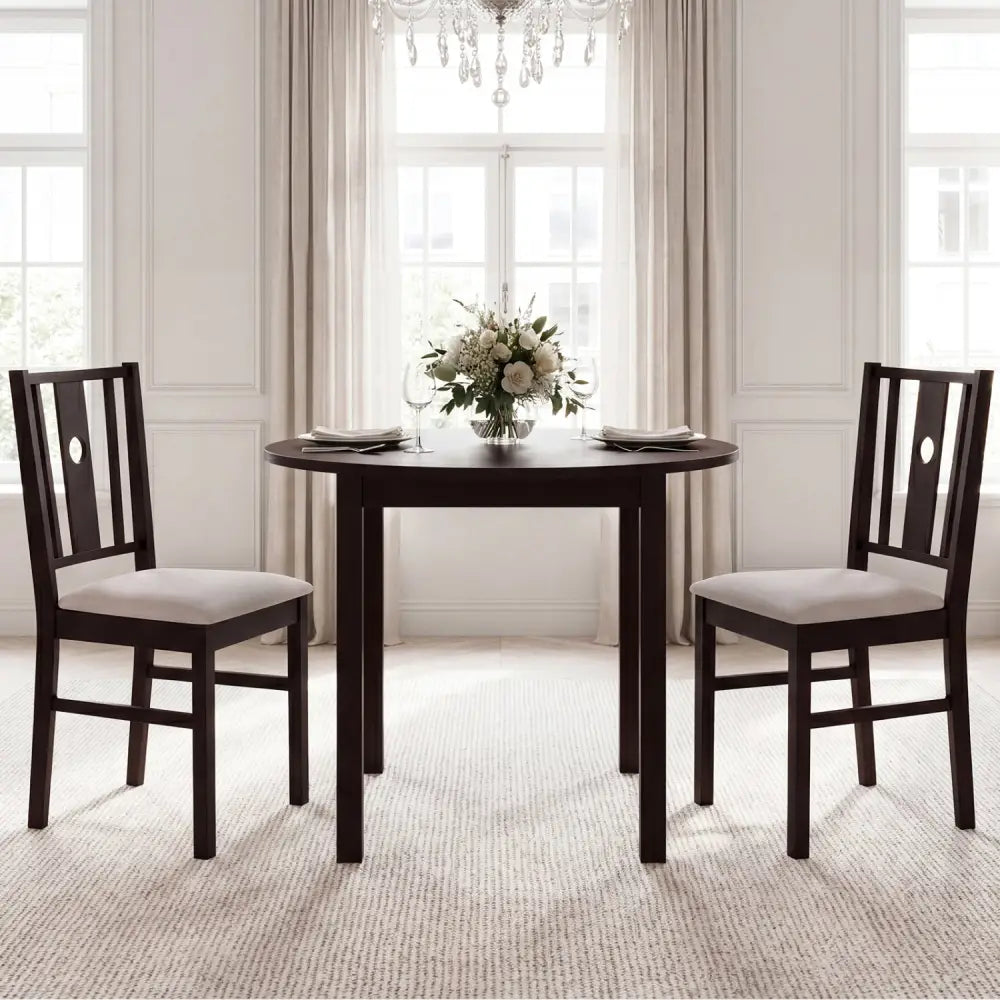 Set of 2 Rubber Wood Kitchen Chairs with Fabric Padded Seat -Coffee - Coffee - Dining Chairs