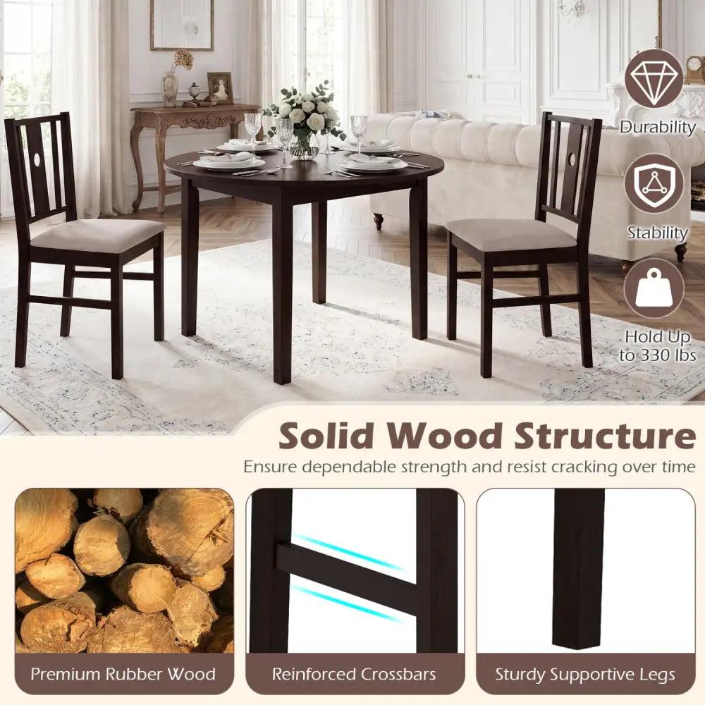 Set of 2 Rubber Wood Kitchen Chairs with Fabric Padded Seat -Coffee - Coffee - Dining Chairs