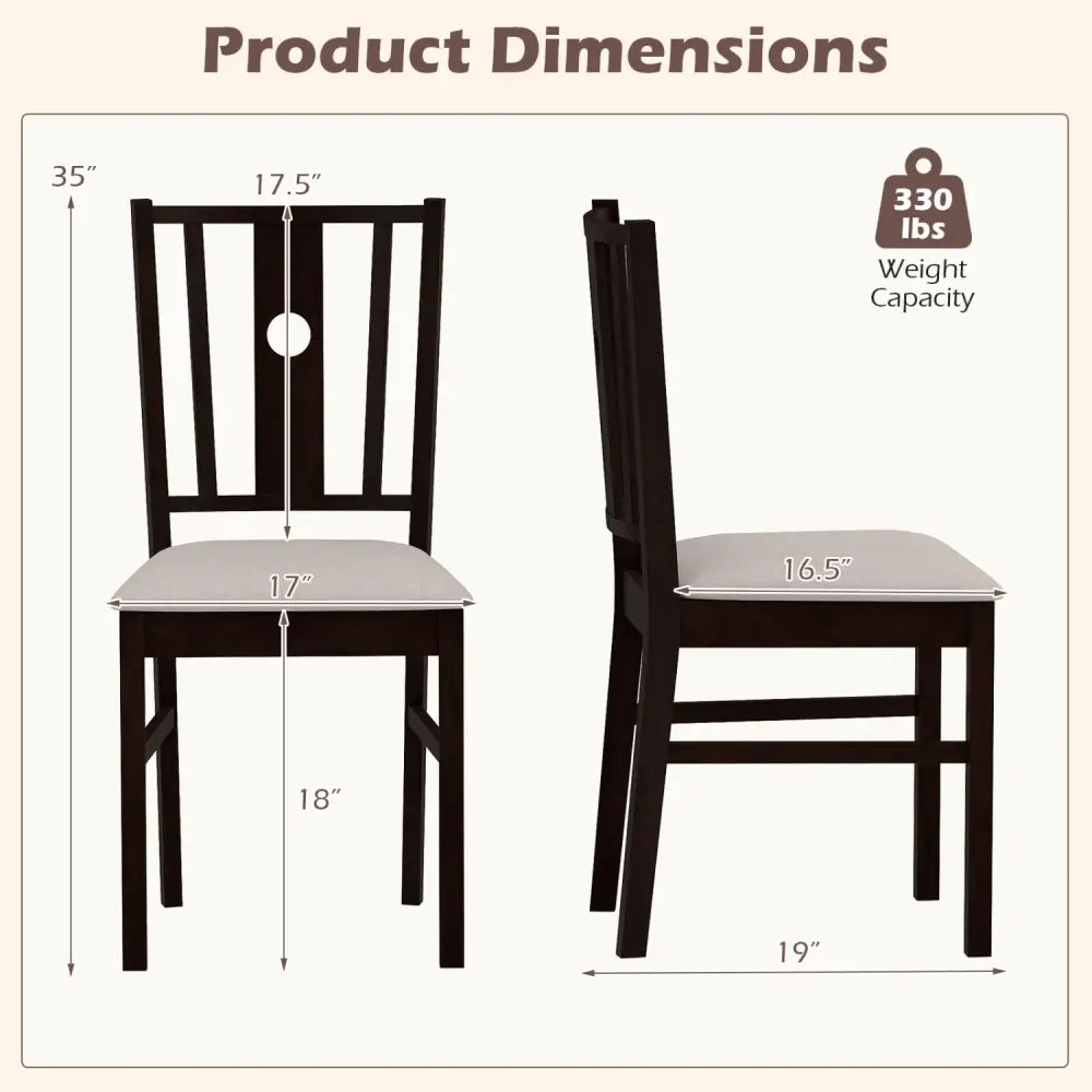 Set of 2 Rubber Wood Kitchen Chairs with Fabric Padded Seat -Coffee - Coffee - Dining Chairs