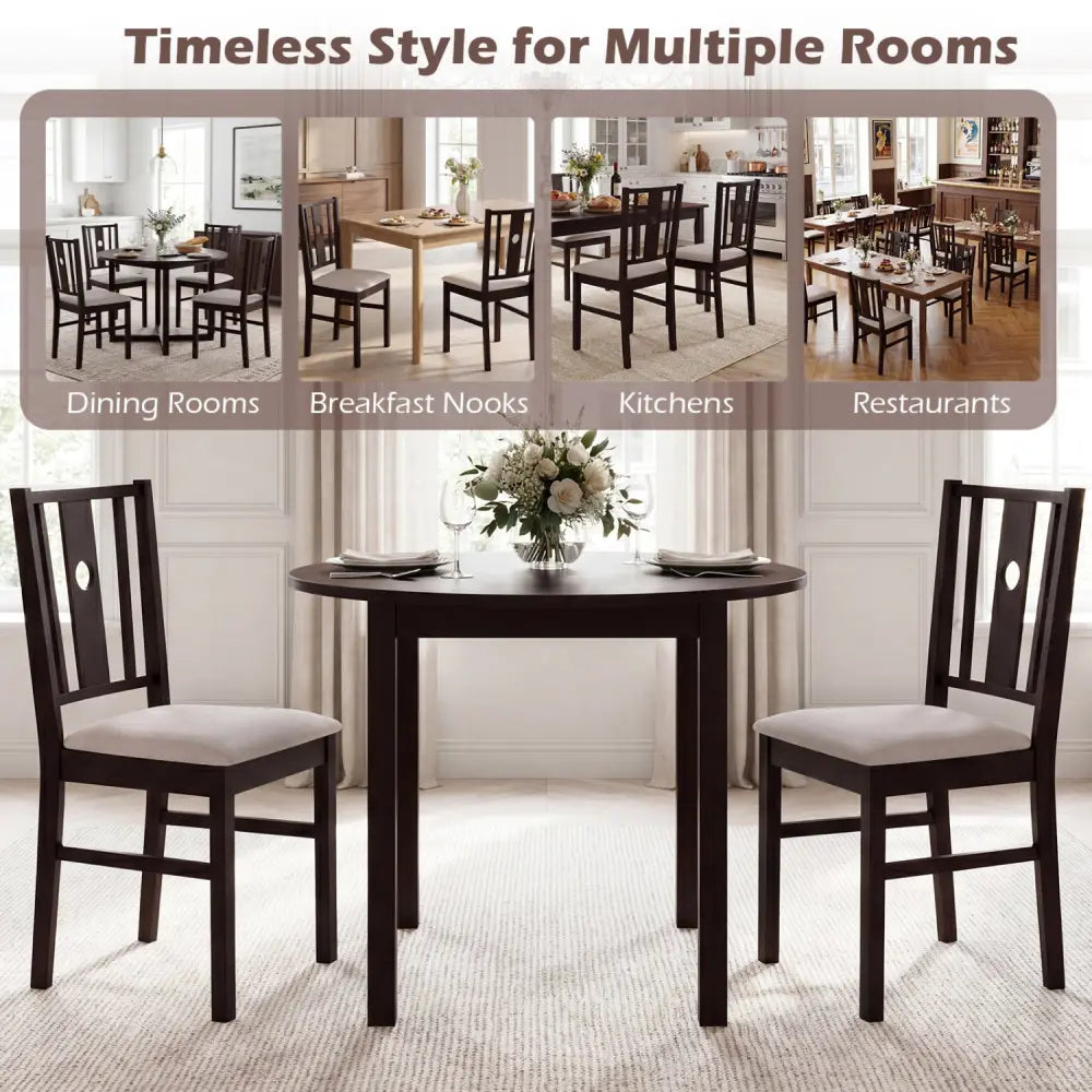 Set of 2 Rubber Wood Kitchen Chairs with Fabric Padded Seat -Coffee - Coffee - Dining Chairs