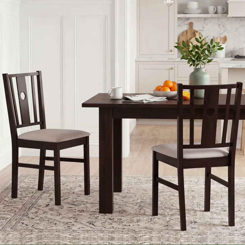 Set of 2 Rubber Wood Kitchen Chairs with Fabric Padded Seat -Coffee - Coffee - Dining Chairs