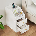 Set of 2 Side End Tables with Charging Station Sofa Couch Tables with Shelf Drawers-White - White - End & Side Tables