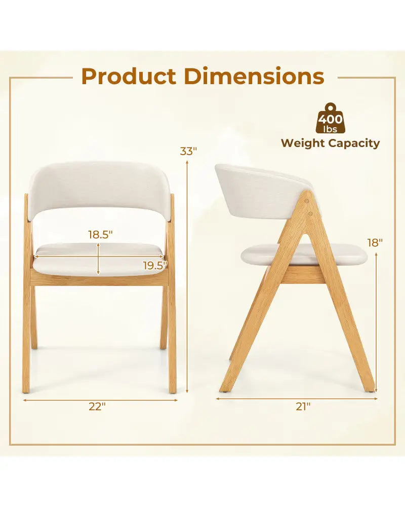 Set of 2 Soft Padded Accent Armchairs for Dining Room-Natural and Beige - Beige - Dining Chairs