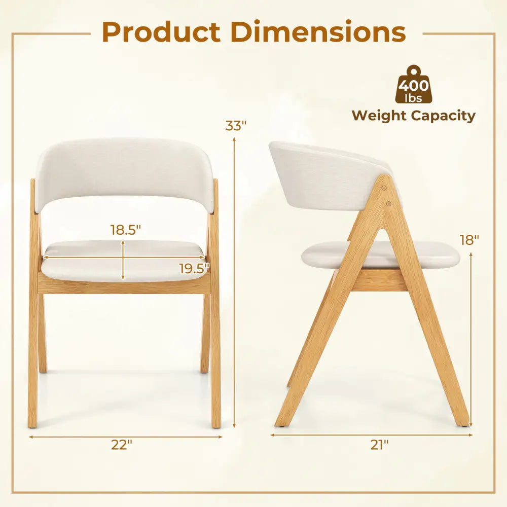 Set of 2 Soft Padded Accent Armchairs for Dining Room-Natural and Beige - Beige - Dining Chairs
