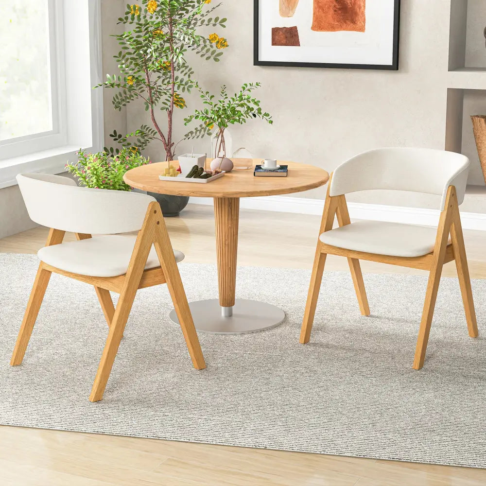 Set of 2 Soft Padded Accent Armchairs for Dining Room-Natural and Beige - Beige - Dining Chairs