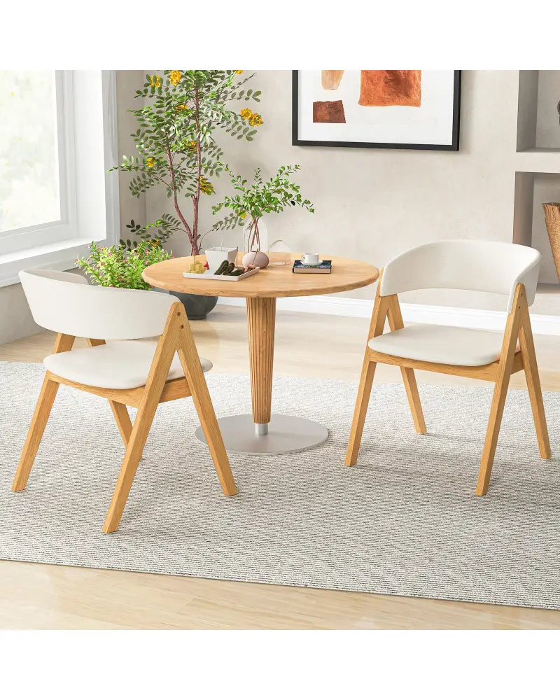 Set of 2 Soft Padded Accent Armchairs for Dining Room-Natural and Beige - Beige - Dining Chairs