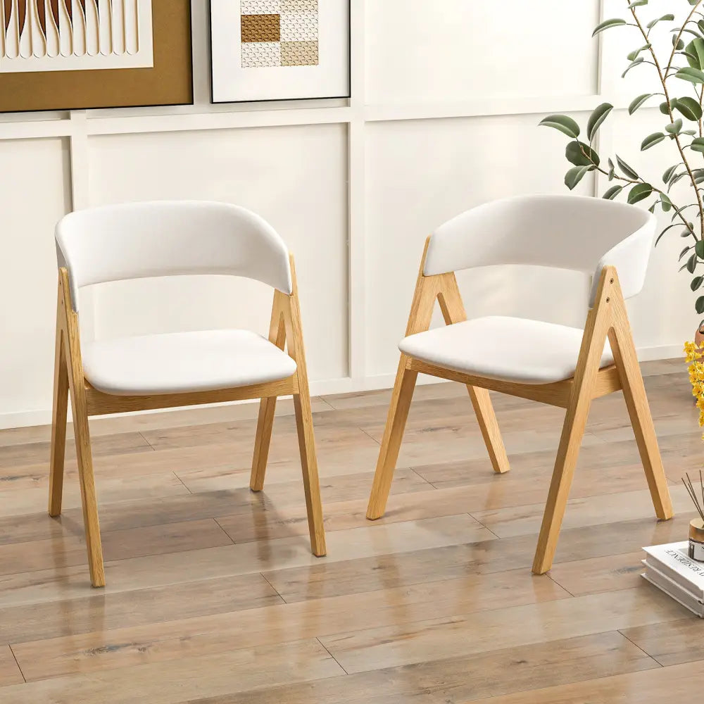 Set of 2 Soft Padded Accent Armchairs for Dining Room-Natural and Beige - Beige - Dining Chairs
