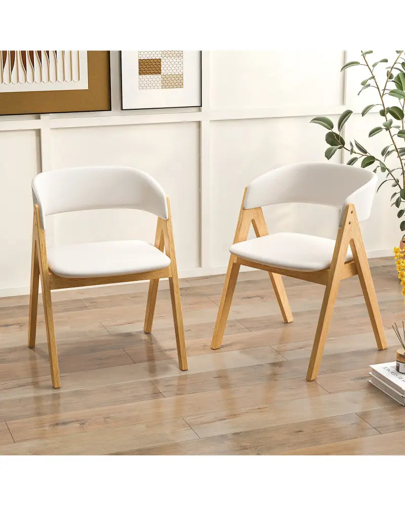 Set of 2 Soft Padded Accent Armchairs for Dining Room-Natural and Beige - Beige - Dining Chairs
