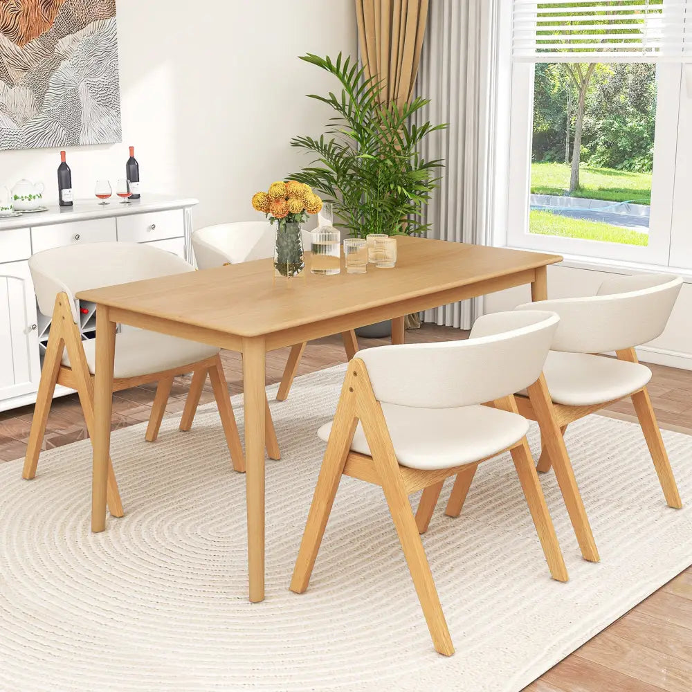 Set of 2 Soft Padded Accent Armchairs for Dining Room-Natural and Beige - Beige - Dining Chairs