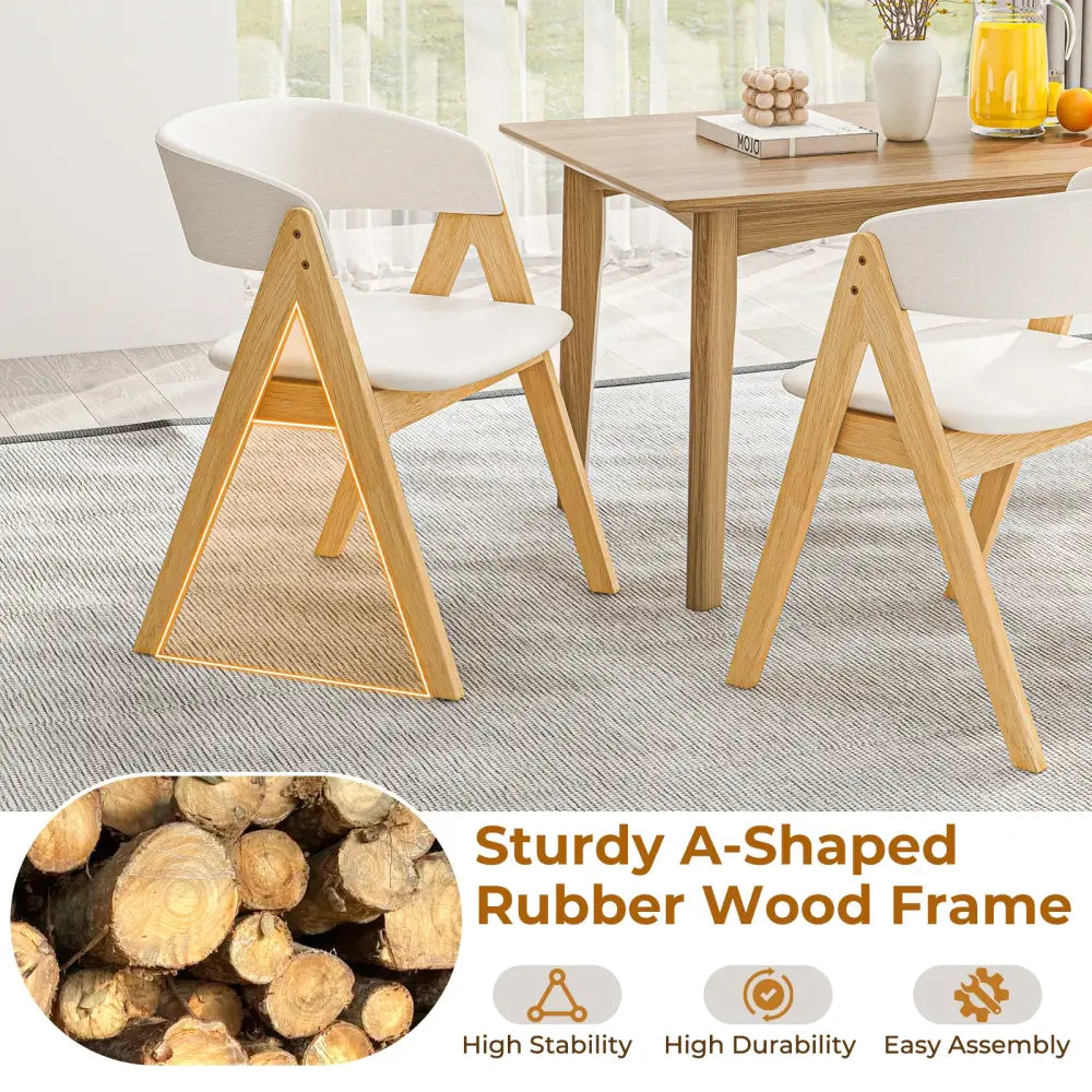 Set of 2 Soft Padded Accent Armchairs for Dining Room-Natural and Beige - Beige - Dining Chairs