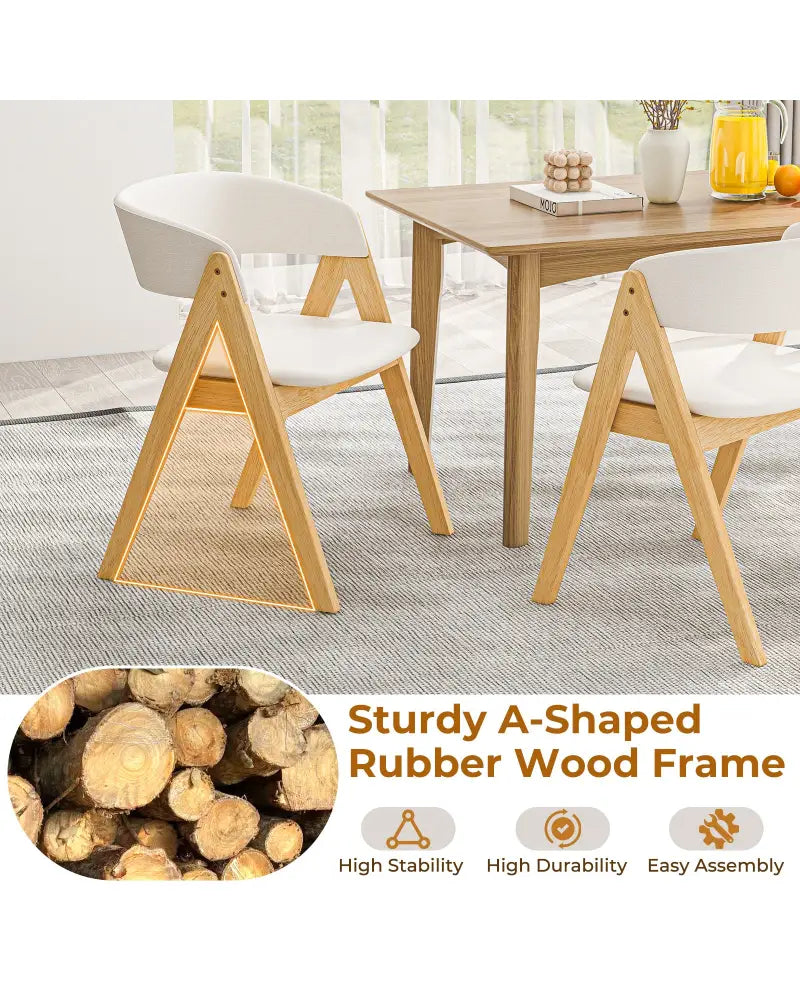 Set of 2 Soft Padded Accent Armchairs for Dining Room-Natural and Beige - Beige - Dining Chairs