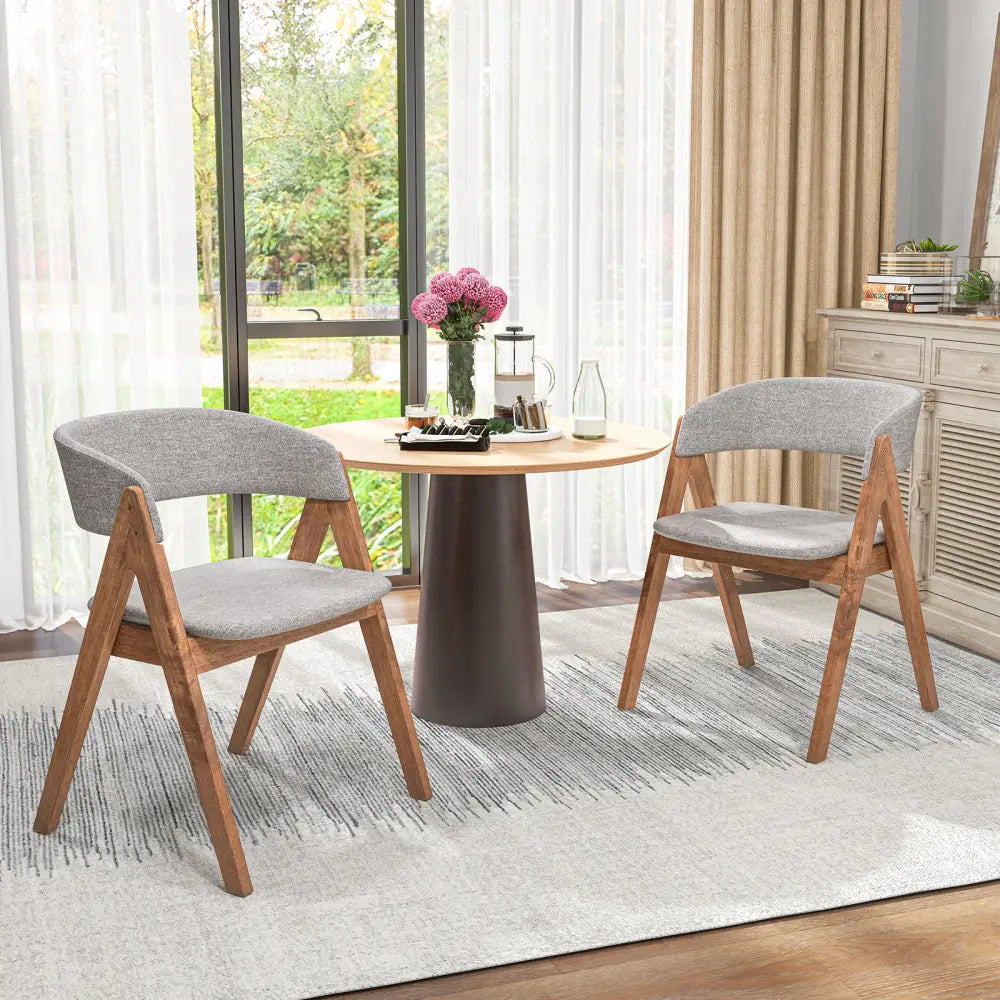 Set of 2 Soft Padded Accent Armchairs for Dining Room-Walnut and Grey - Walnut - Dining Chairs