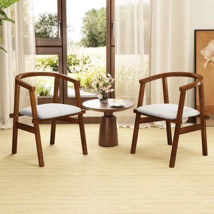 Set of 2 Solid Rubber Wood Dining Room Chairs with Wrap-around Armrest-Walnut - Walnut - Dining Chairs
