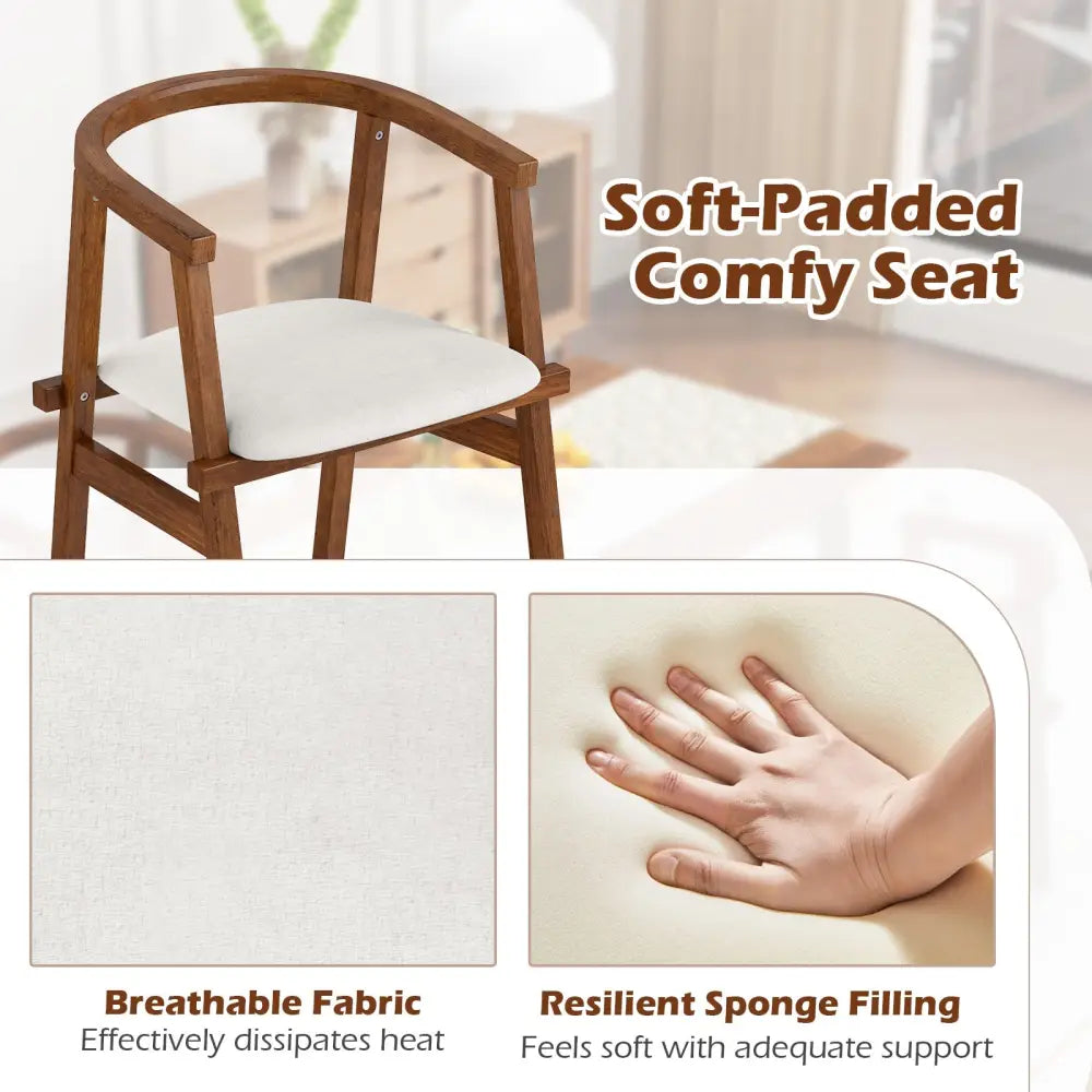 Set of 2 Solid Rubber Wood Dining Room Chairs with Wrap-around Armrest-Walnut - Walnut - Dining Chairs