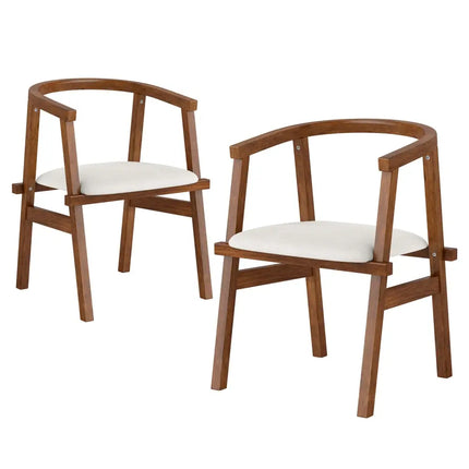 Set of 2 Solid Rubber Wood Dining Room Chairs with Wrap-around Armrest-Walnut - Walnut - Dining Chairs