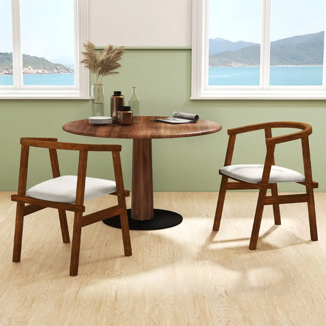 Set of 2 Solid Rubber Wood Dining Room Chairs with Wrap-around Armrest-Walnut - Walnut - Dining Chairs