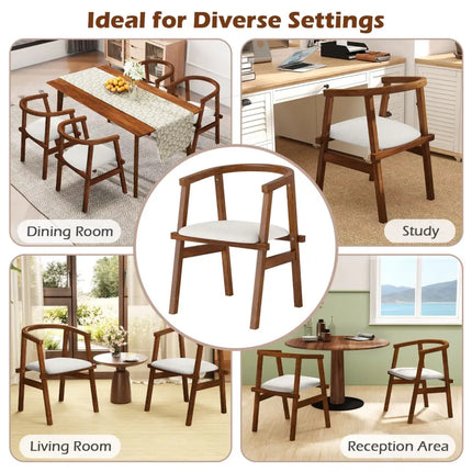 Set of 2 Solid Rubber Wood Dining Room Chairs with Wrap-around Armrest-Walnut - Walnut - Dining Chairs