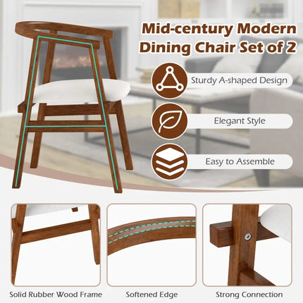 Set of 2 Solid Rubber Wood Dining Room Chairs with Wrap-around Armrest-Walnut - Walnut - Dining Chairs
