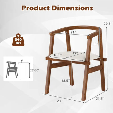 Set of 2 Solid Rubber Wood Dining Room Chairs with Wrap-around Armrest-Walnut - Walnut - Dining Chairs