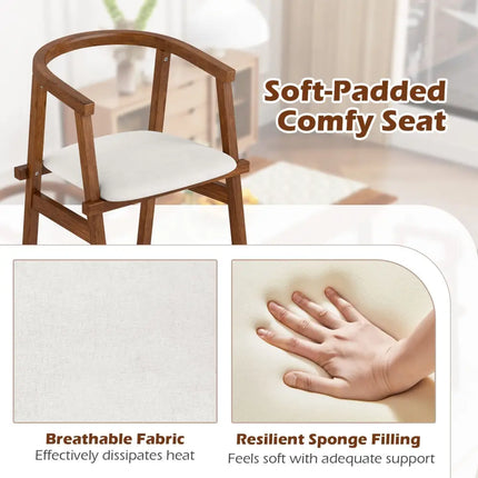 Set of 2 Solid Rubber Wood Dining Room Chairs with Wrap-around Armrest-Walnut - Walnut - Dining Chairs