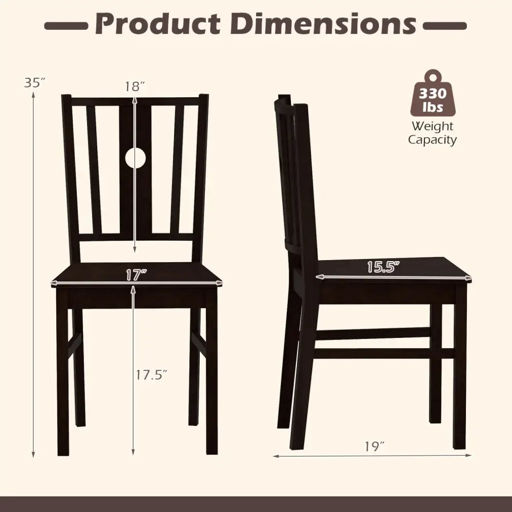 Set of 2 Solid Rubber Wood Kitchen Chairs with Slatted Curved Backrest-Coffee - Coffee - Dining Chairs