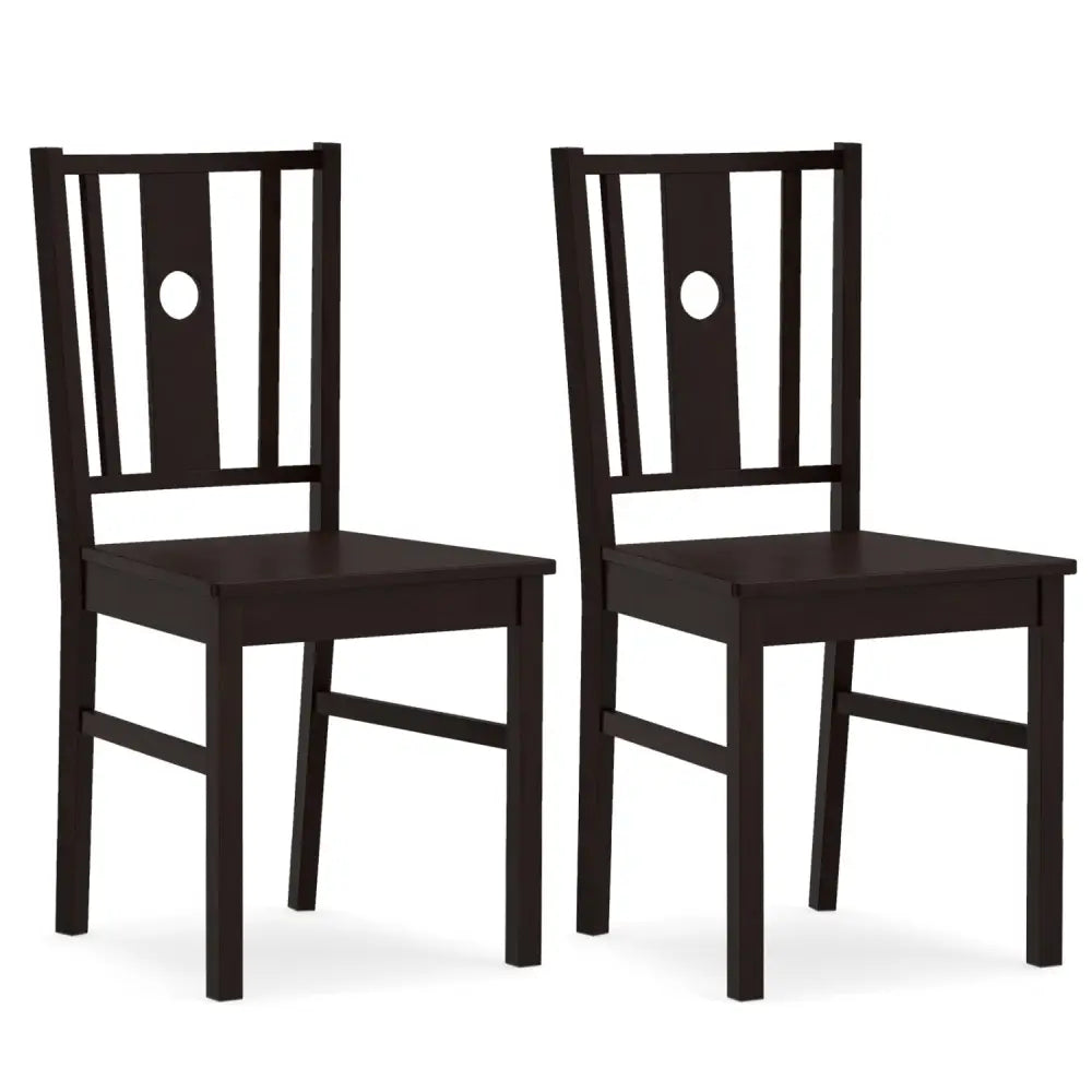 Set of 2 Solid Rubber Wood Kitchen Chairs with Slatted Curved Backrest-Coffee - Coffee - Dining Chairs