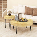 Set of 2 Solid Wood Farmhouse Round Coffee Tables-Natural - Natural - Coffee Tables