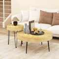 Set of 2 Solid Wood Farmhouse Round Coffee Tables-Natural - Natural - Coffee Tables