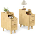 Set of 2 Solid Wood Night Side Table with Pull-out Tray and 2 Storage Drawers-Natural - Natural - Nightstands