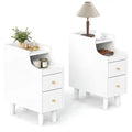 Set of 2 Solid Wood Night Side Table with Pull-out Tray and 2 Storage Drawers-White - White - Nightstands