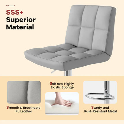 Set of 2 Square Swivel Adjustable Bar Stools with Back and Footrest-Gray - Gray - Bar Stools