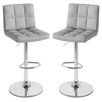 Set of 2 Square Swivel Adjustable Bar Stools with Back and Footrest-Gray - Gray - Bar Stools