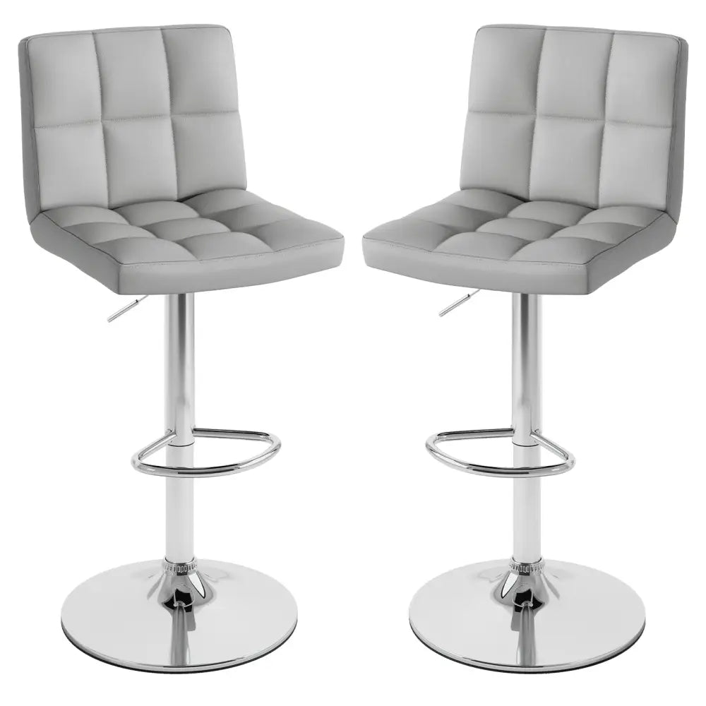 Set of 2 Square Swivel Adjustable Bar Stools with Back and Footrest-Gray - Gray - Bar Stools